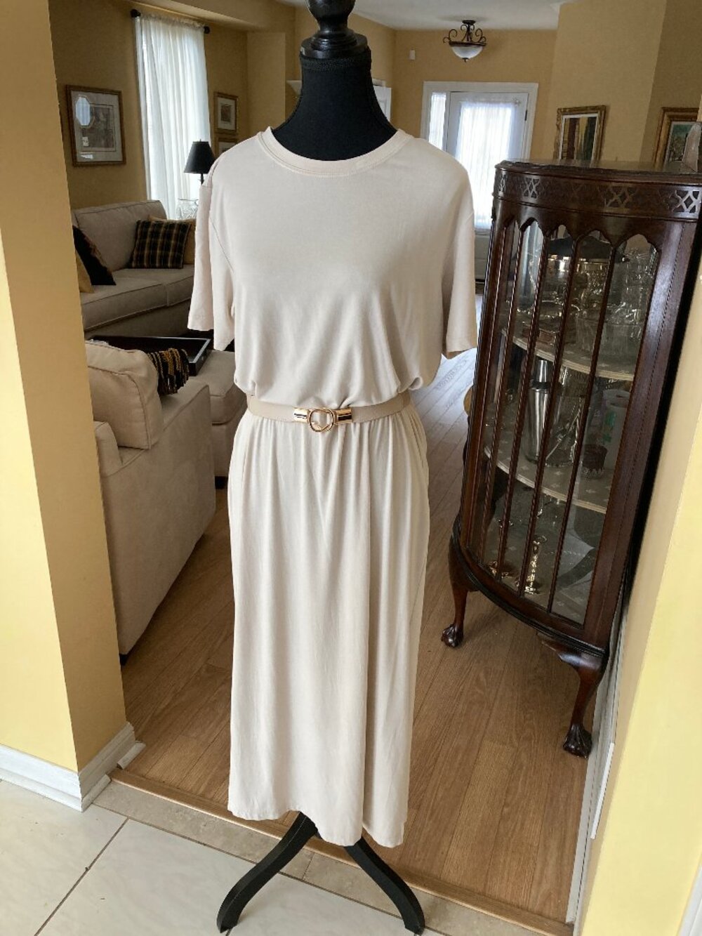 Hudson North All Day Midi T-Shirt Dress 2 Belts M